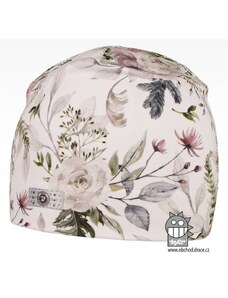 Bavlněná celopotištěná čepice Dráče - vzor 03 - bílá, květy