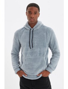 Trendyol Men's Gray Regular/Real Fit Kangaroo Pocket Long Sleeve Warm Plush Sweatshirt