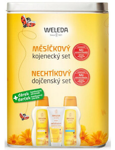 Weleda měsíčkový kojenecký krém 75 ml + Měsíčková kojenecká koupel 200 ml + měsíčkový kojenecký olej 200 ml + bavlněná plena s potiskem dárková sada