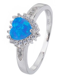 Stříbrný prsten SRDÍČKO modrý OPÁL