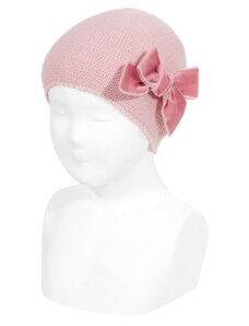 Čepice pletená se sametovou mašlí Cóndor - růžová (526 pale pink)