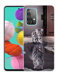 Pouzdro MFashion Samsung Galaxy A52 5G - šedé - Kotě a tygr