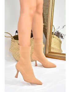 Fox Shoes Women's Camel Knitwear Thin Heeled Boots