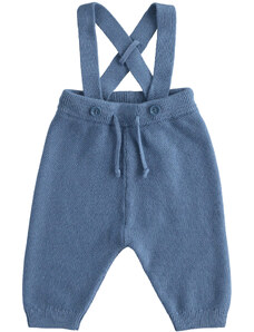Kalhoty pletené s kšandami chlapec modrá kostka Minibanda