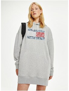 Tommy Hilfiger Světle šedé mikinové šaty s kapucí Tommy Jeans - Dámské