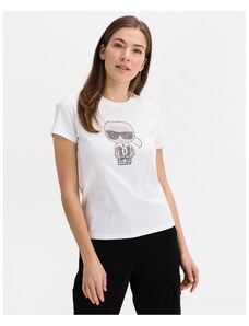 Bílé dámské vzorované tričko KARL LAGERFELD - Dámské