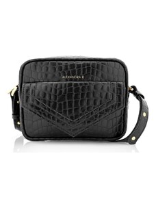 Alexandra K Vegan Leather Muffin Camera Bag - Black Ink Croco