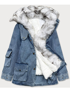 S'WEST Světle modro/bílá dámská džínová bunda s kožešinovým límcem (BR9585-50026)