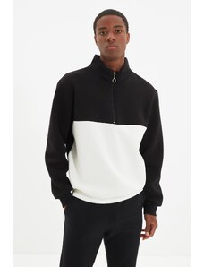 Trendyol Men's Black Regular/Real Fit Color Block Zipper Fleece Inner Cotton Sweatshirt