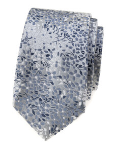 Avantgard Šedá luxusní pánská slim kravata s modrými květy