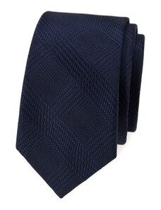 Avantgard Tmavě modrá luxusní pánská slim kravata s jemnou károvanou strukturou