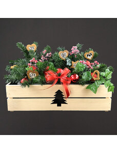 AMADEA Dřevěný vánoční truhlík se stromečkem přírodní, uvnitř s černou fólií, 62x21,5x17cm, český výrobek