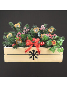 AMADEA Dřevěný vánoční truhlík s vločkou přírodní, uvnitř s černou fólií, 62x21,5x17cm, český výrobek