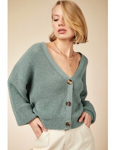 Happiness İstanbul Women's Turquoise V-Neck Buttons Knitwear Cardigan
