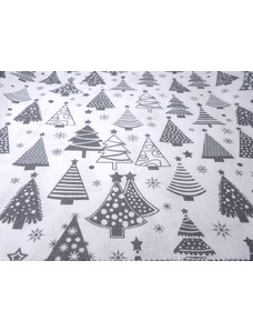DOMESTINO 120/ 22042-2 Vánoční stromky šedé na bílé - 160cm / METRÁŽ NA MÍRU