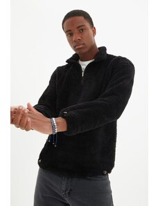 Trendyol Black Regular/Normal Cut Zippered Warm Plush Sweatshirt with Stopper