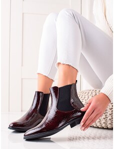 SERGIO LEONE Trendy dámské kotníčkové boty červené na plochém podpatku