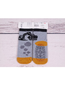Ponožky capáčky YO ABS protiskluzové šedé s bagrem s kvalitním silikonovým protiskluzem