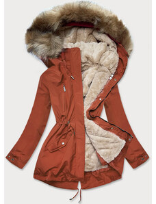 MHM Rudo-světle béžová dámská zimní bunda s mechovitým kožíškem (W553)