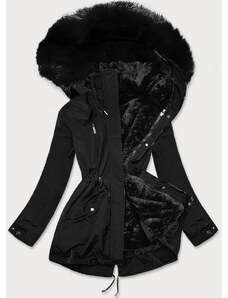 MHM Černá dámská zimní bunda s mechovitým kožíškem (W553)