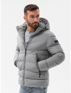Ombre Clothing Pánská zimní bunda s neobvyklým prošíváním - šedá V6 OM-JAHP-0127
