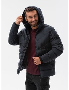 Ombre Clothing Pánská zimní bunda s neobvyklým prošíváním - černá V3 OM-JAHP-0127