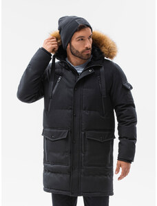 Ombre Clothing Pánská zimní bunda parka - černá V2 OM-JALJ-0132