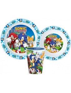 Stor Sada plastového nádobí / jídelní souprava Ježek Sonic s kelímkem - 3 díly