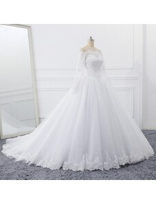 Donna Bridal svatební krajkové šaty s dlouhým rukávem a odhalenými rameny + SPODNICE ZDARMA