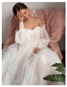 Donna Bridal elegantní, romantické puntíkované svatební šaty