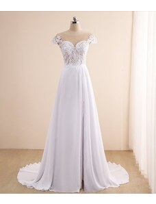 Donna Bridal romantické svatební šaty s rozparkem a s perličky na zádech