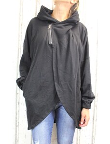 Italy Moda Dámský dlouhý mikinový kabát/ kardigan s krátkým zipem - černý