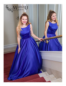 Marizu fashion nádherné modré saténové maturitní, plesové, společenské šaty s lodičkovým výstřihem