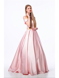 Marizu fashion světle růžové saténové maturitní, plesové, společenské šaty se spadlými rameny