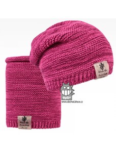 Čepice pletená a nákrčník Dráče - Colors set 25, růžový melír