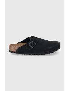 Semišové pantofle Birkenstock Boston černá barva