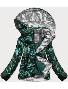 MHM Krátká lesklá dámská bunda v lahvově zelené barvě (W586)