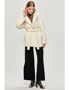 Ann Gissy Bílá dámská bunda - kožíšek s límcem (GSQ2166)