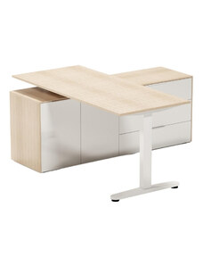 ARBYD Set dubového kancelářského nastavitelného stolu a matně bílé komody Thor