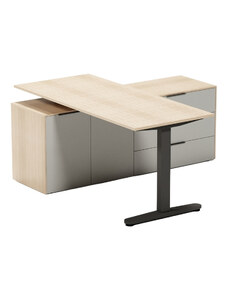 ARBYD Set dubového kancelářského nastavitelného stolu a matně šedé komody Thor