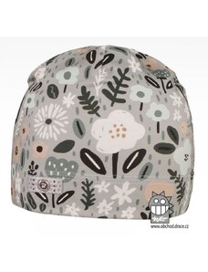 Bavlněná celopotištěná čepice Dráče - vzor 12 - šedá, kytičky