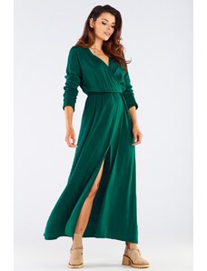 Awama Zelené maxi šaty s rozparkem A454
