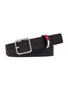 Tommy Hilfiger Tommy Jeans černý kožený opasek TJW SQUARE FLAG INLAY BELT 3.0