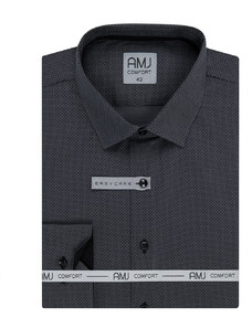 AMJ Pánská košile AMJ bavlněná, šedá kostičkovaná VDBR1213, dlouhý rukáv, regular fit