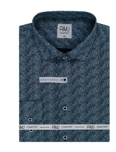 AMJ Pánská košile AMJ bavlněná, modrá žíhaná VDB1212, dlouhý rukáv, regular fit