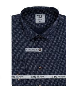 AMJ Pánská košile AMJ bavlněná, modrá s kostkami VDB1214, dlouhý rukáv, regular fit