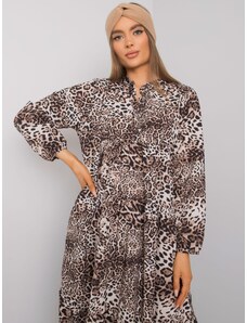 Fashionhunters Černo-béžové šaty s leopardím vzorem od Maegan RUE PARIS