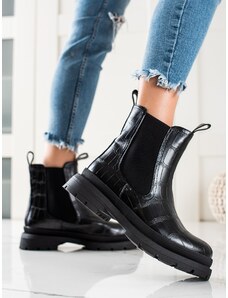 WEIDE Trendy černé dámské kotníčkové boty na plochém podpatku
