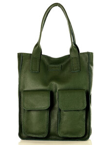 MAZZINI Kožená shopper bag kabelka Vera Pelle 04X khaki