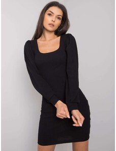 RUE PARIS Černé přiléhavé mini šaty s řasenými rukávy -black Černá